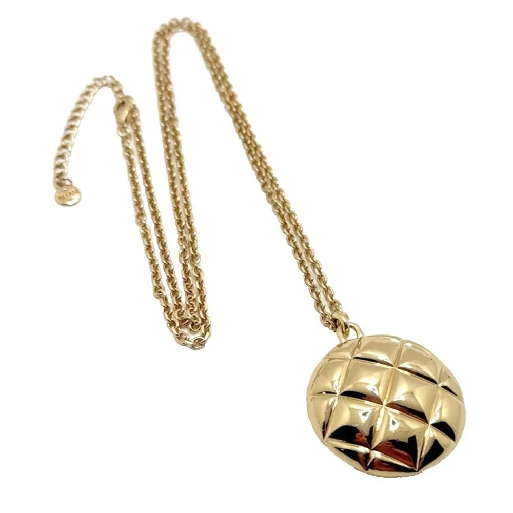 ALFANI Quilted Puffy Pendant Necklace Gold Tone Textured Round Statement 34